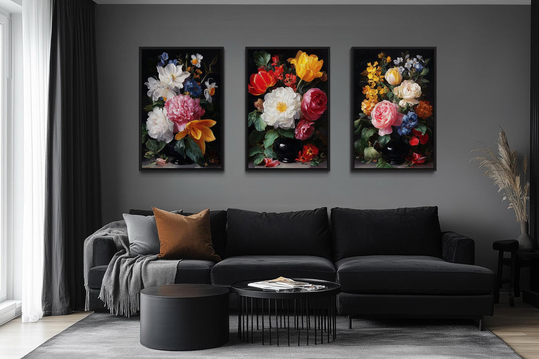 Dark Academia Vintage Botanical Floral Wall Art Set Of 3