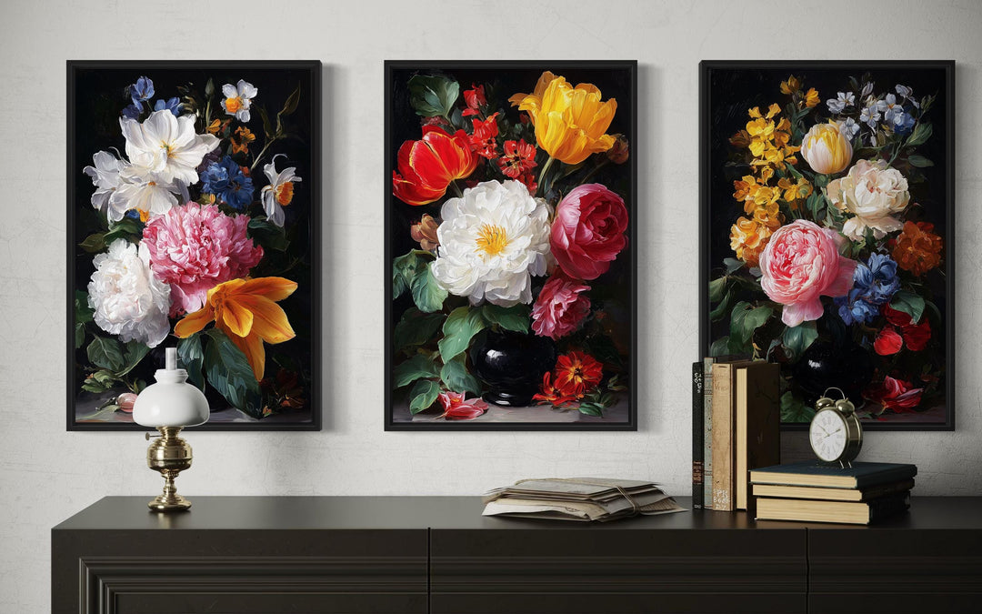 Dark Academia Vintage Botanical Floral Wall Art Set Of 3