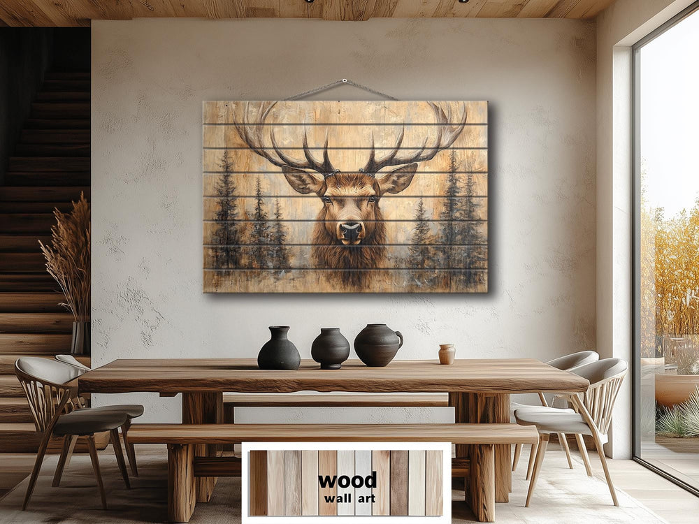 Deer In Pine Trees Rustic Wood Wall Art For Cabin Decor