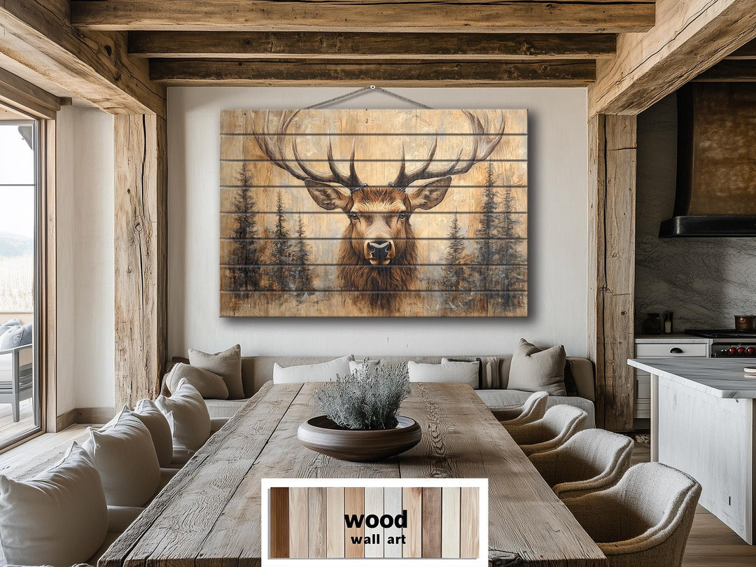 Deer In Pine Trees Rustic Wood Wall Art For Cabin Decor