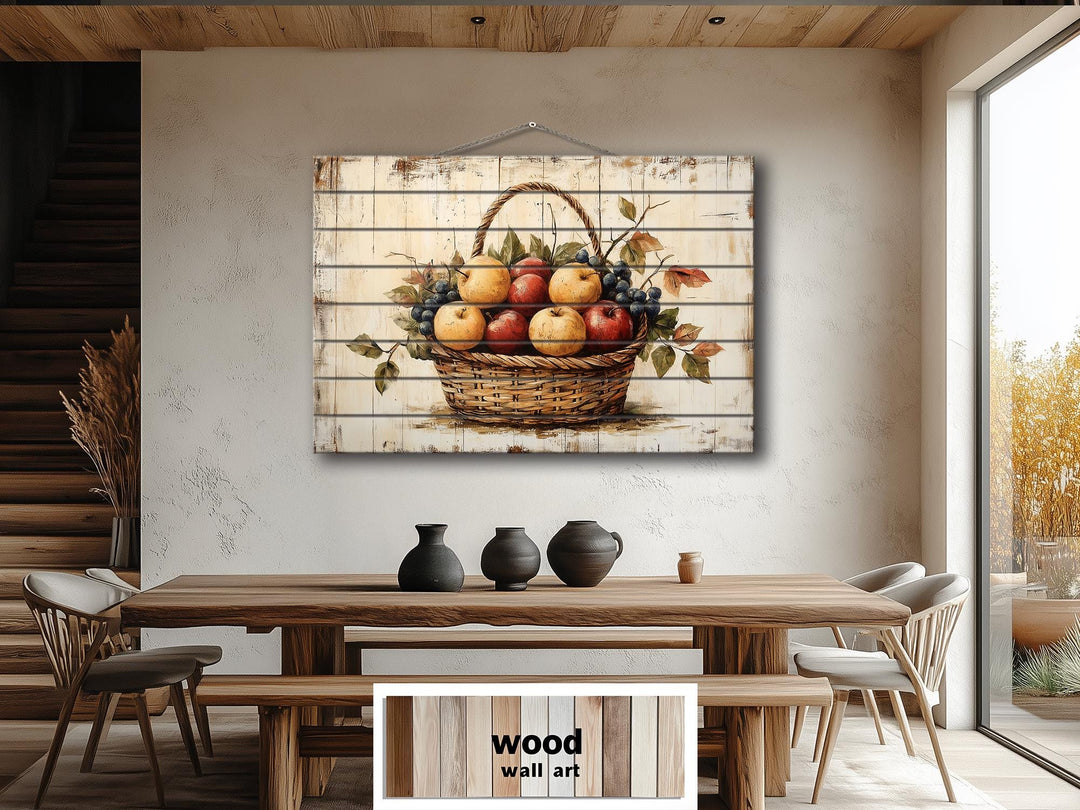Dining Room Or Kitchen Decor - Basket of Apples Real Wood Wall Art