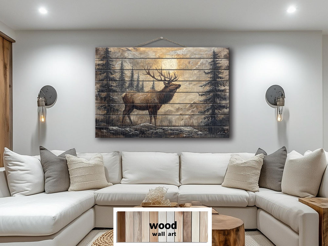 Elk In The Forest Rustic Wood Wall Art For Cabin Decor