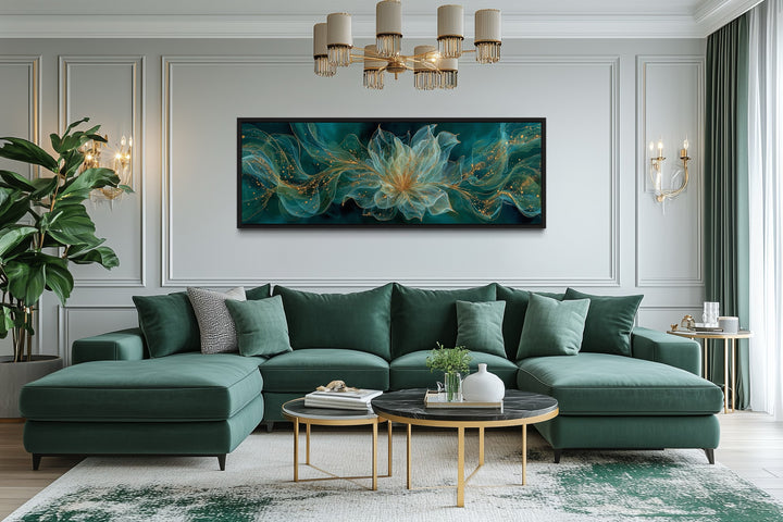 Emerald Green Living Room Minimalist Flower Long Horizontal Wall Art