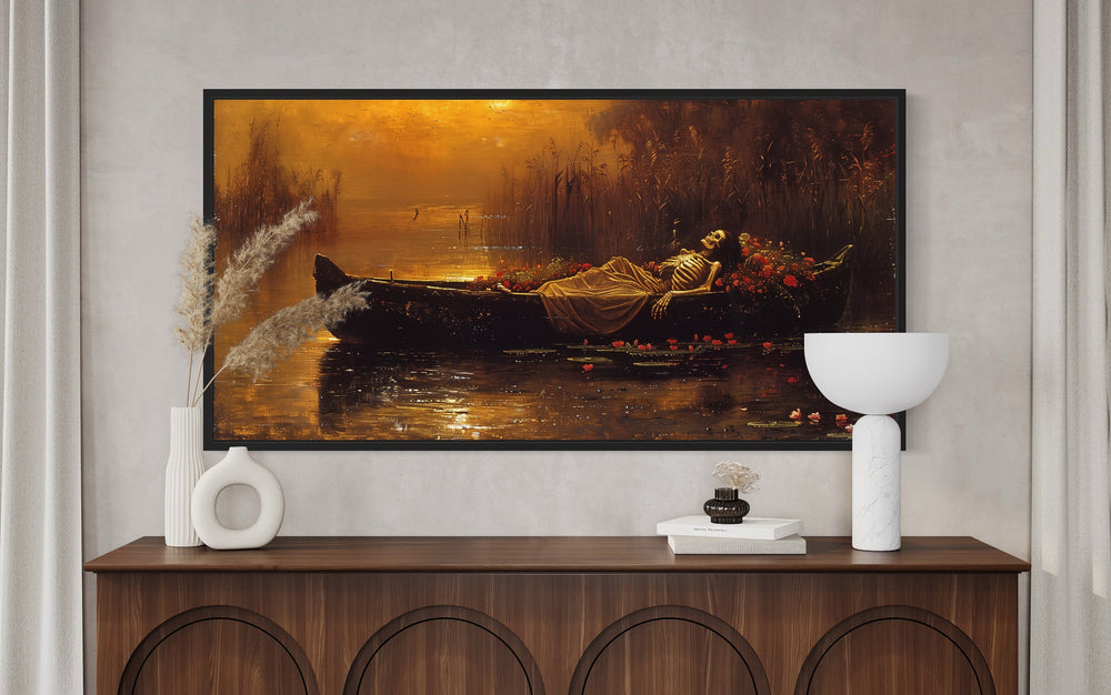 Eternal Slumber - Gothic The Lady Of Shalott Skeleton In Boat Halloween Wall Art