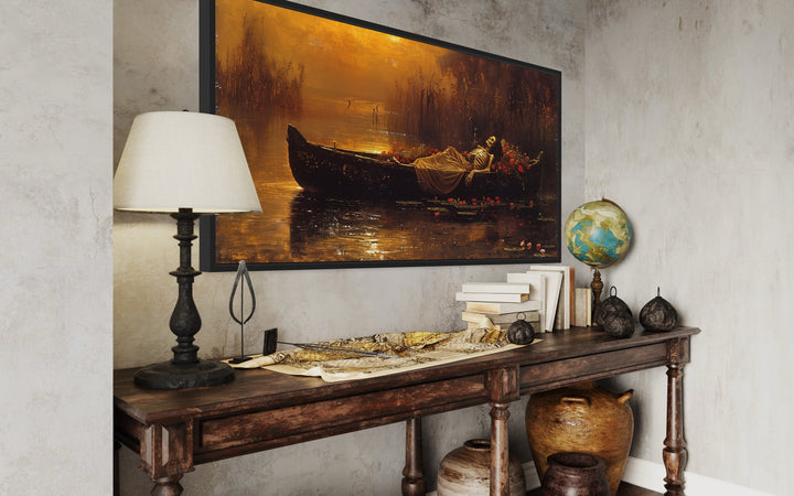 Eternal Slumber - Gothic The Lady Of Shalott Skeleton In Boat Halloween Wall Art