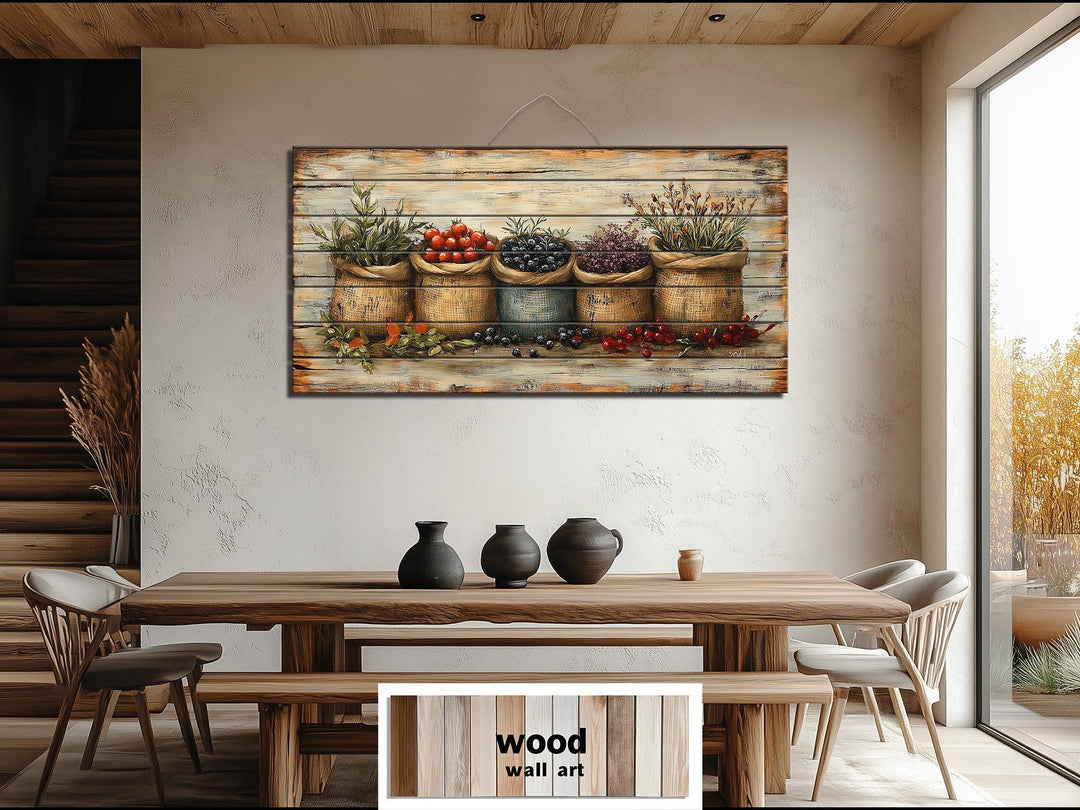 Farmhouse Kitchen Herbs And Spices Distressed Wood Wall Art
