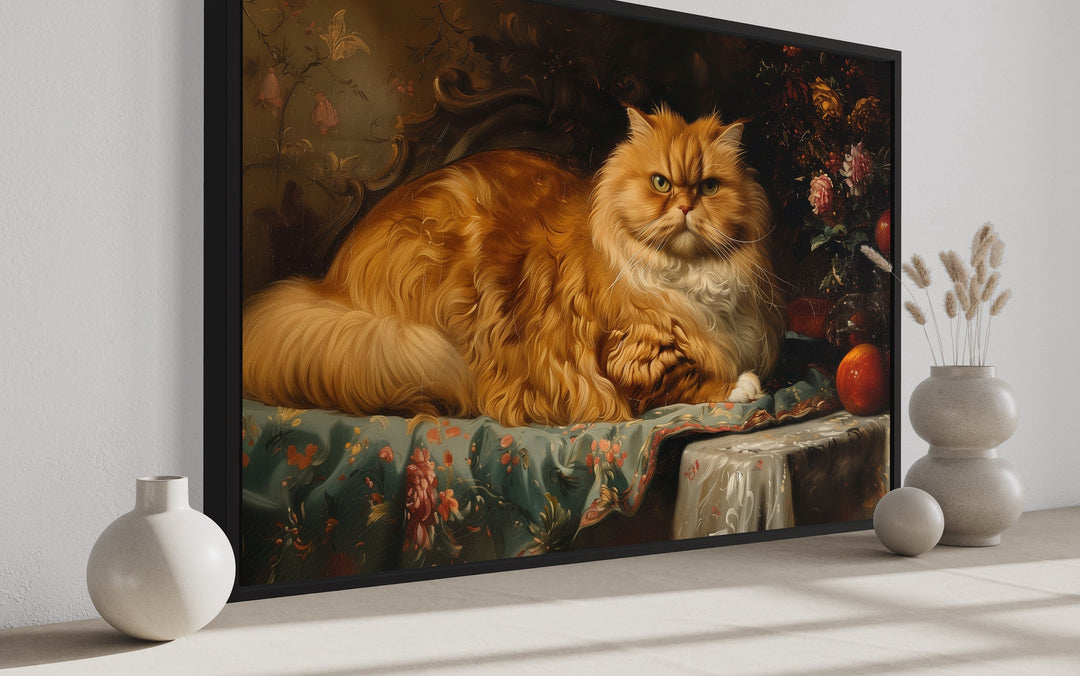 Fat Red Cat Victorian Portrait Framed Canvas Wall Art