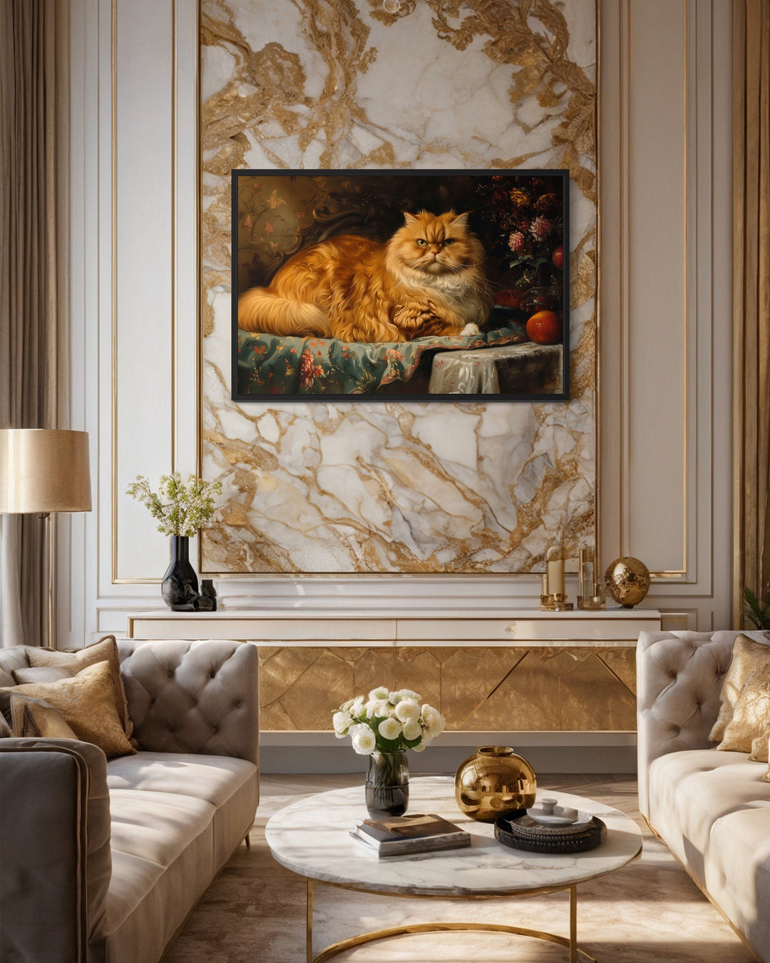 Fat Red Cat Victorian Portrait Framed Canvas Wall Art