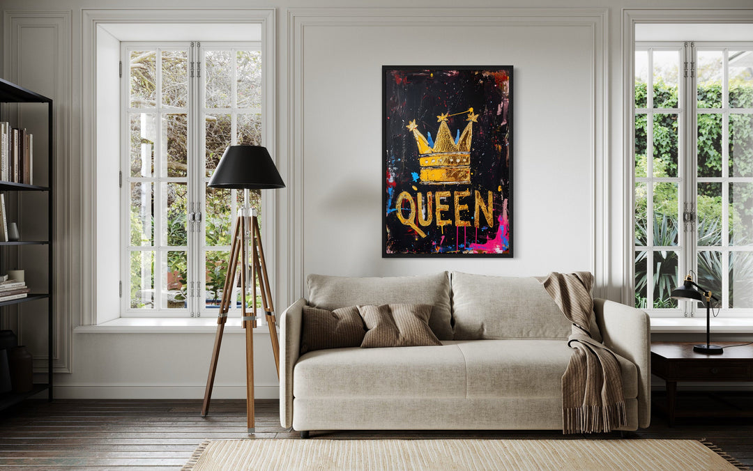 Feminist Wall Art, Gold Crown With Word Queen Canvas Wall Art