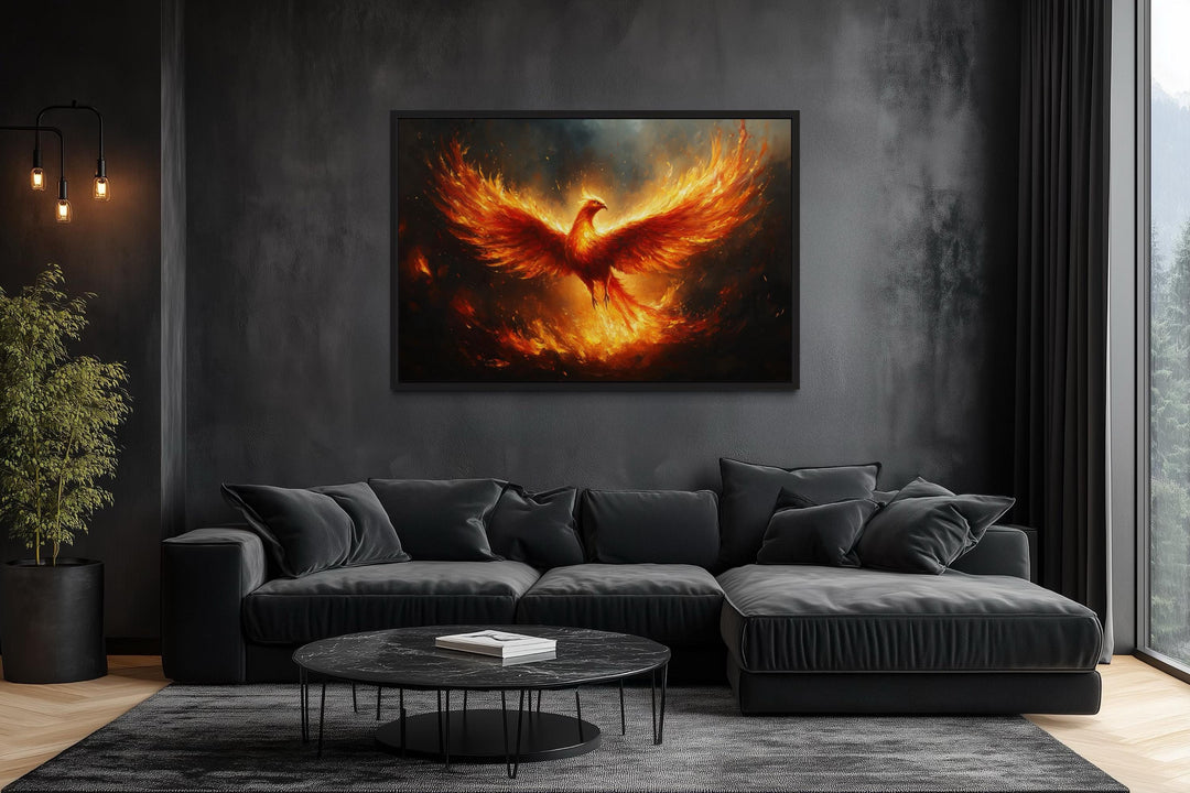 Fiery Phoenix Rising Painting Canvas Wall Art