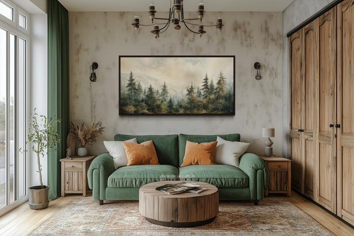 Fir Tree Forest Sage Green Framed Canvas Wall Art