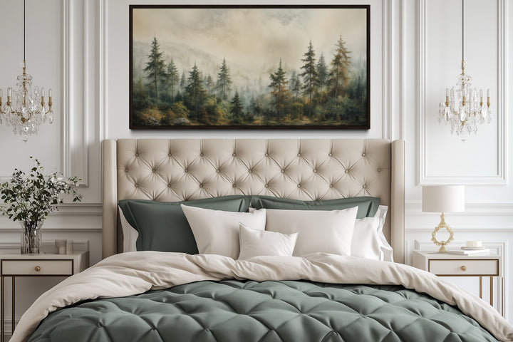 Fir Tree Forest Sage Green Framed Canvas Wall Art