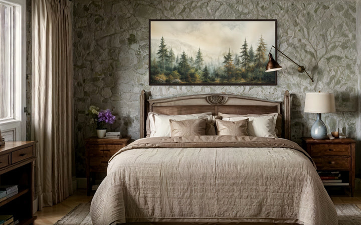 Fir Tree Forest Sage Green Framed Canvas Wall Art