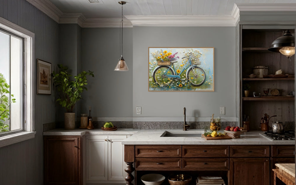 Floral Bicycle Rustic Farmhouse Framed Canvas Wall Art