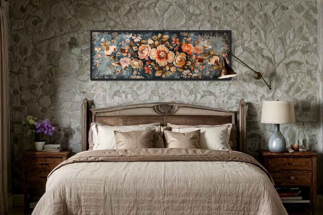 Floral Rug Pattern Long Horizontal Framed Tapestry Canvas Wall Art
