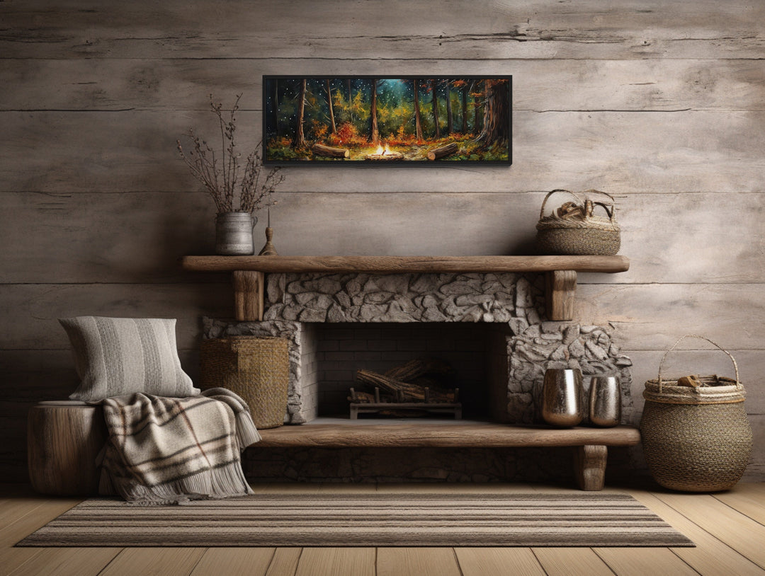 Forest Campfire Cozy Cabin Above Fireplace Mantel Wall Art