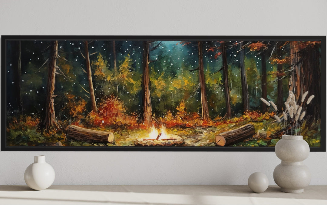 Forest Campfire Cozy Cabin Above Fireplace Mantel Wall Art