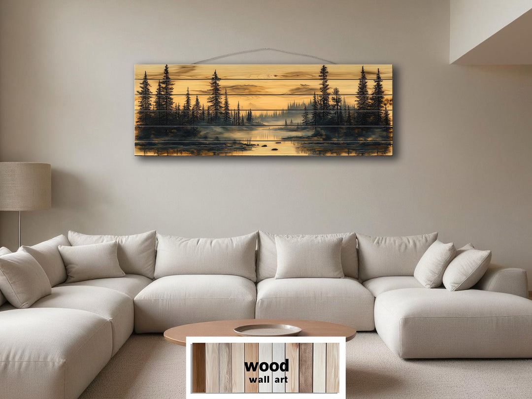 Forest Lake Real Wood Long Horizontal Wooden Wall Decor for Cabin Or lodge