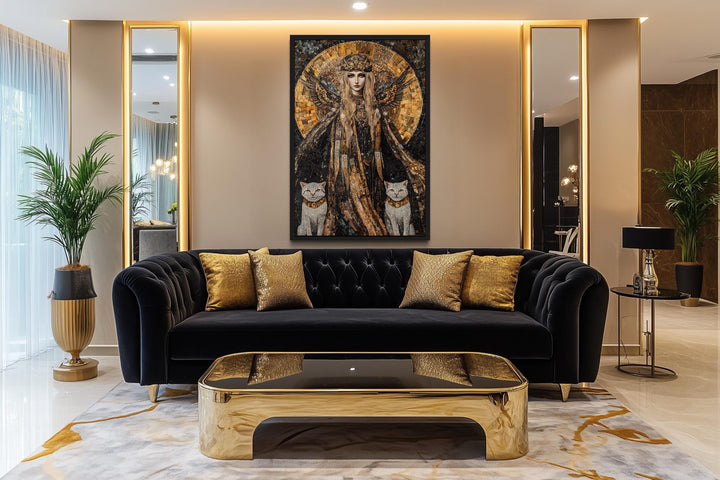 Freya Norse Goddess With Her Cats Mosaic Painting Canvas Wall Art
