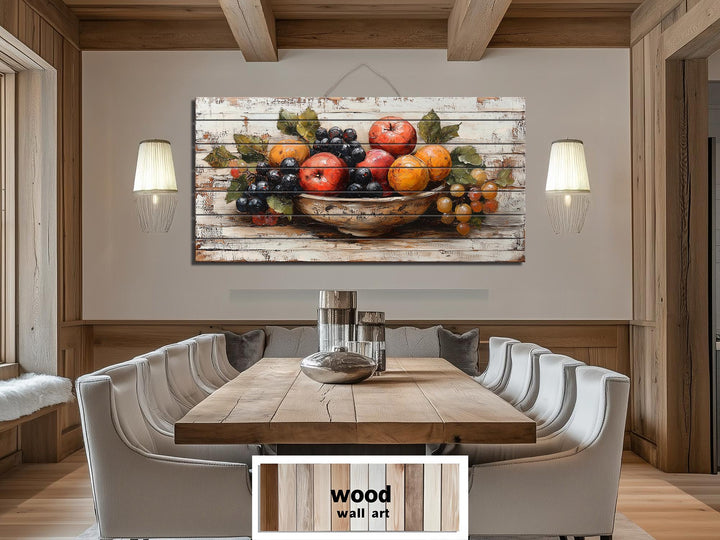 Fruit Bowl Distressed Wood Wall Art Rustic Kitchen Dining Room Decor