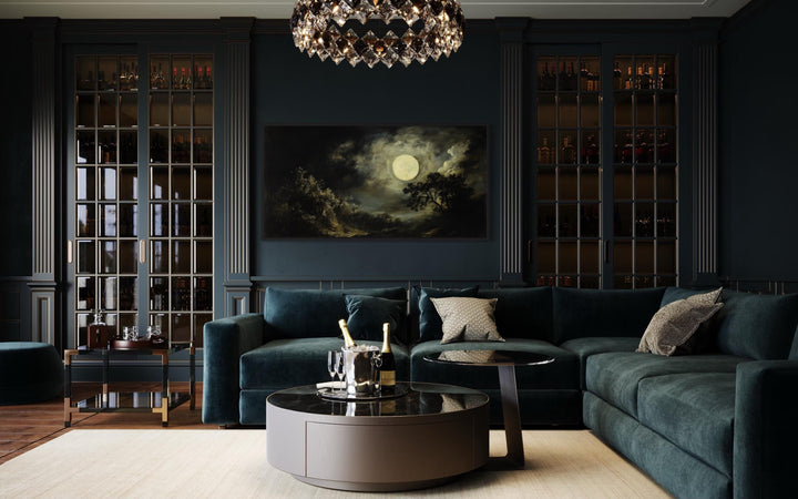 Full Moon Over Dark Forest Moody Gothic Framed Canvas Wall Art