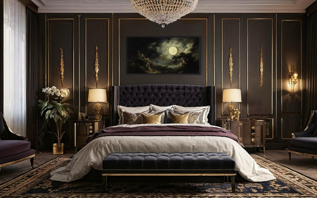 Full Moon Over Dark Forest Moody Gothic Framed Canvas Wall Art
