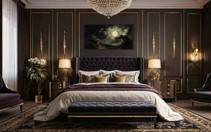 Full Moon Over Dark Forest Moody Gothic Framed Canvas Wall Art