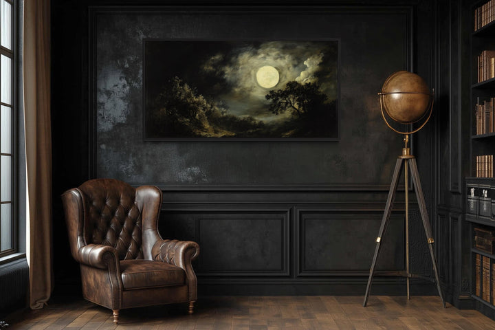 Full Moon Over Dark Forest Moody Gothic Framed Canvas Wall Art