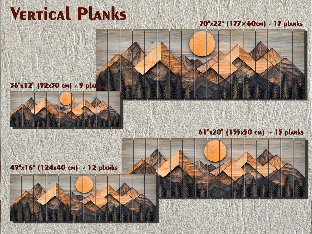 Geometric Mountain Real Wood Long Horizontal Wall Art For Cabin Decor