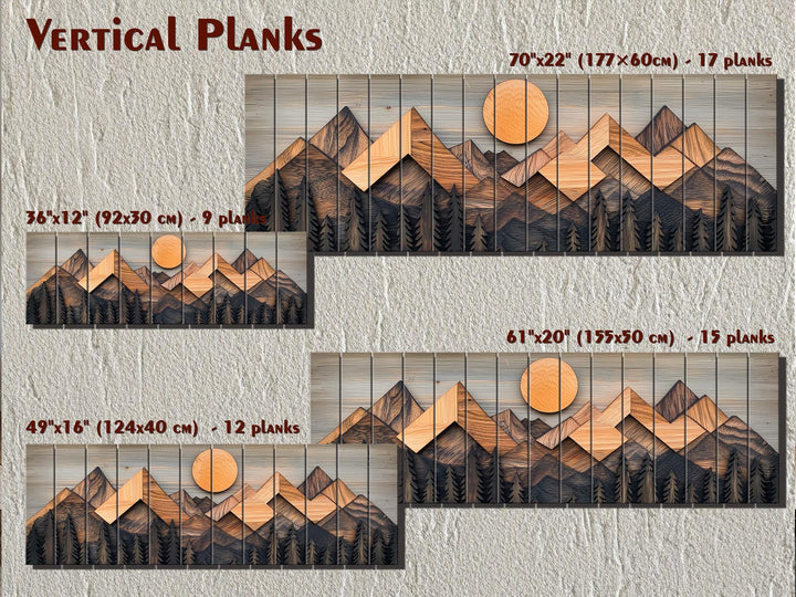 Geometric Mountain Real Wood Long Horizontal Wall Art For Cabin Decor