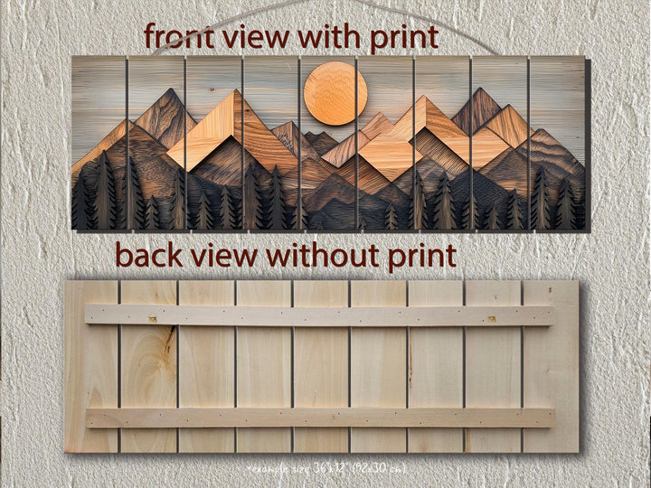 Geometric Mountain Real Wood Long Horizontal Wall Art For Cabin Decor