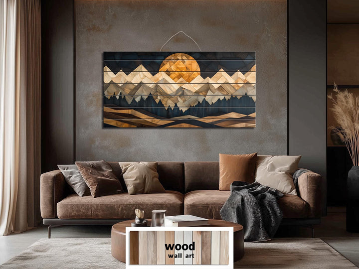 Geometric Mountain Sunset Wood Wall Art