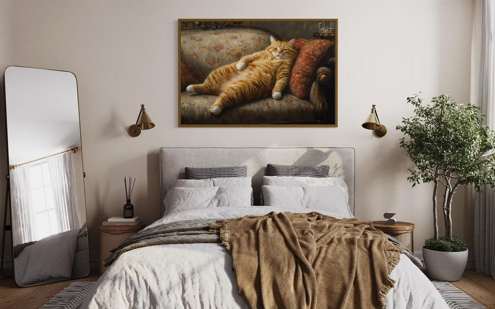 Giant Fat Orange Cat Wall Art Lounging On Victorian Sofa Wall Art