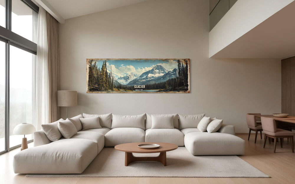 Glacier National Park Long Horizontal Framed Canvas Wall Art