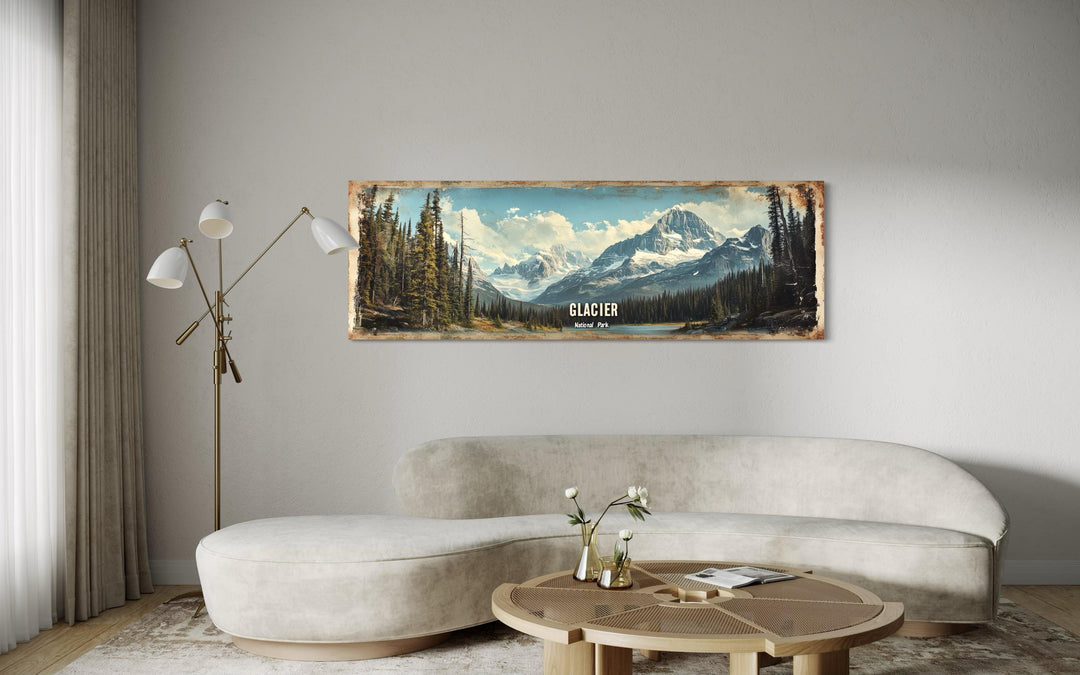 Glacier National Park Long Horizontal Framed Canvas Wall Art