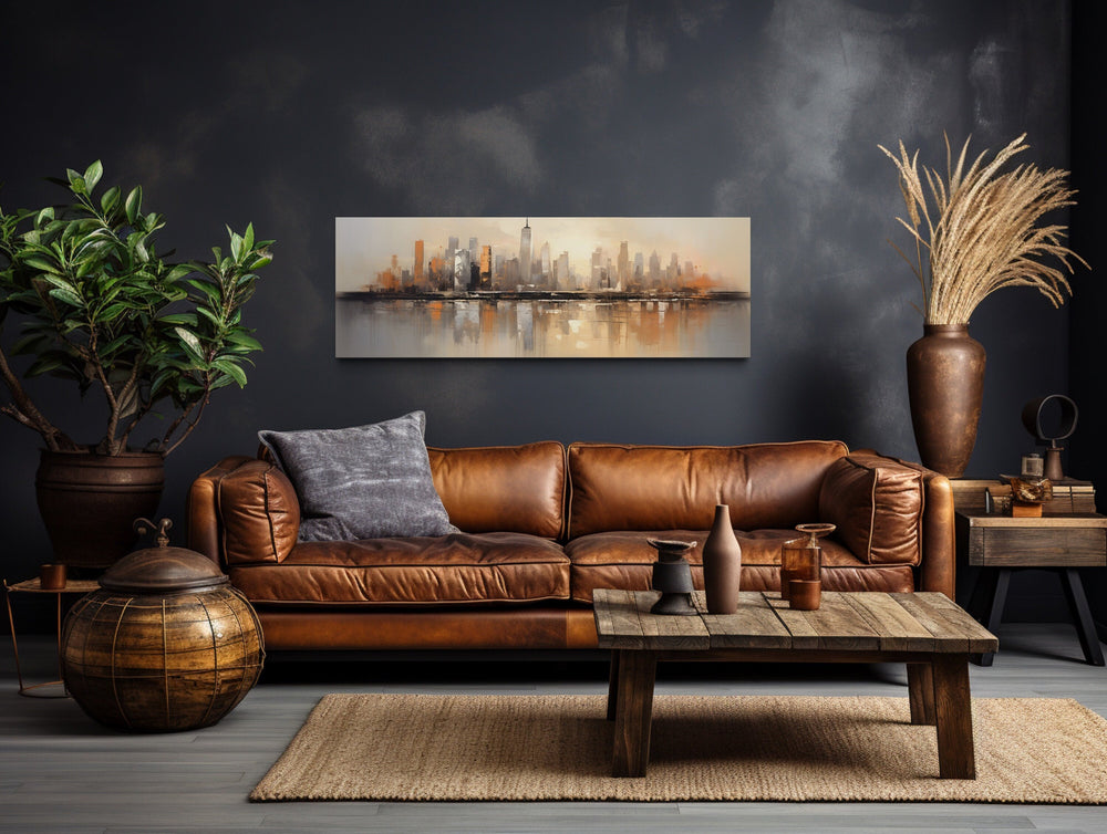 Gold And Silver Abstract New York City Skyline Horizontal Wall Art
