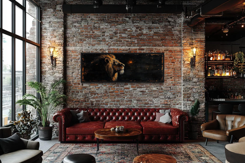 Golden Lion Long Horizontal Canvas Wall Art For Men's Bedroom
