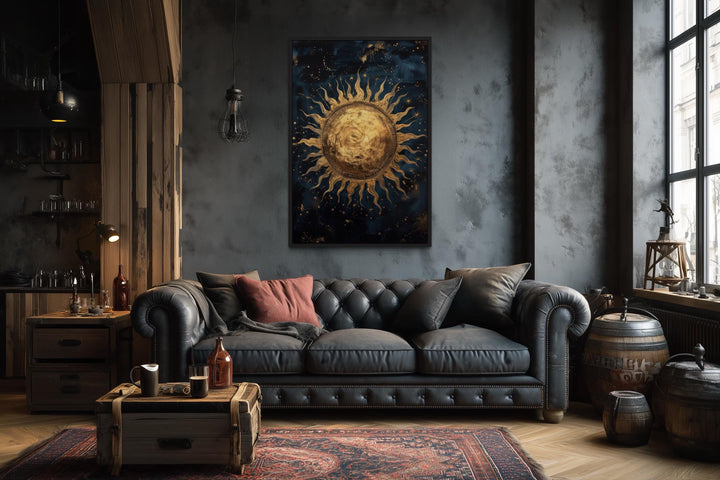 Golden Sun In Sky Celestial Framed Canvas Wall Art
