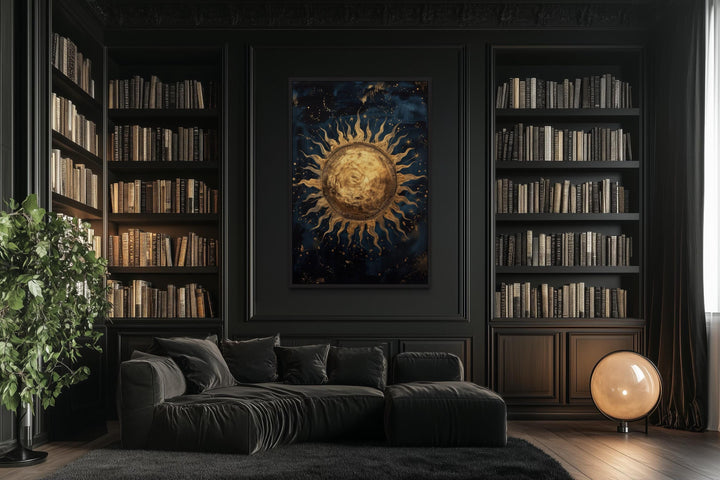 Golden Sun In Sky Celestial Framed Canvas Wall Art