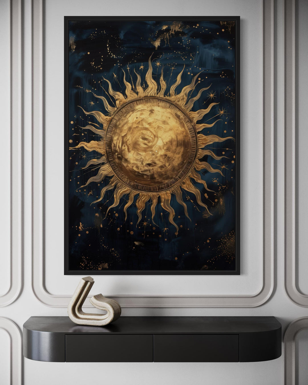 Golden Sun In Sky Celestial Framed Canvas Wall Art
