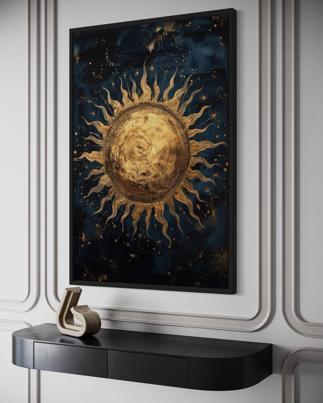 Golden Sun In Sky Celestial Framed Canvas Wall Art