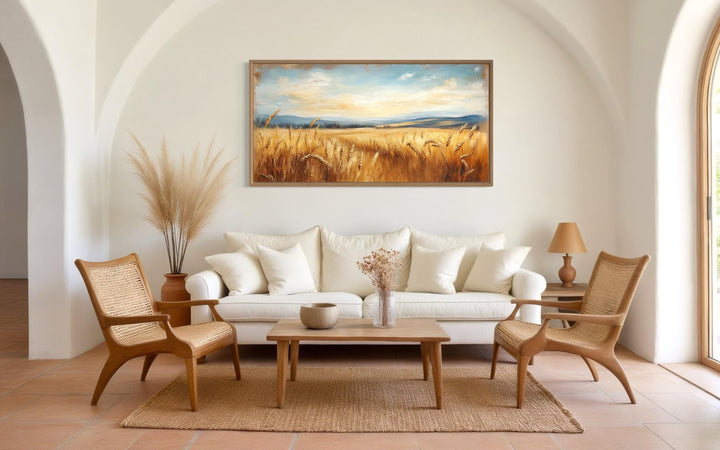 Golden Wheat Field Farm Framed Farmhouse Canvas Wall Art
