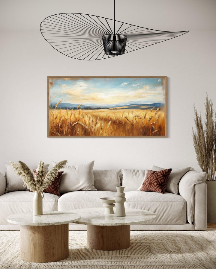 Golden Wheat Field Farm Framed Farmhouse Canvas Wall Art