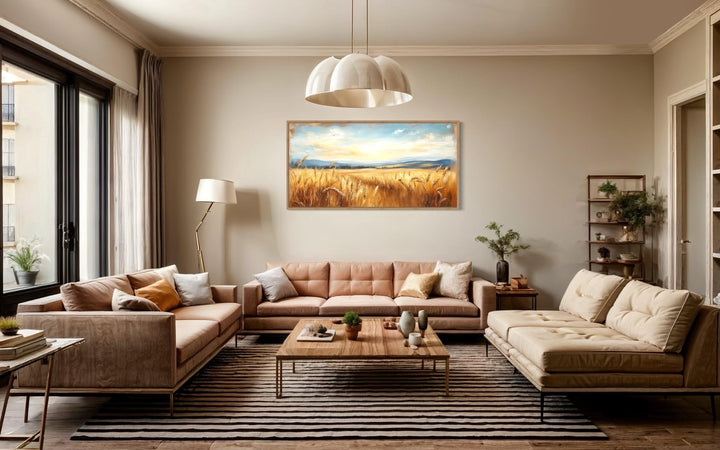 Golden Wheat Field Farm Framed Farmhouse Canvas Wall Art