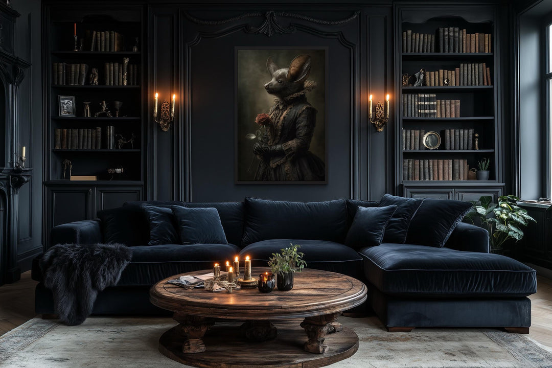 Gothic Bat Portrait in Victorian Dress Canvas Wall Art