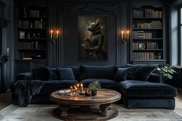 Gothic Bat Portrait in Victorian Dress Canvas Wall Art