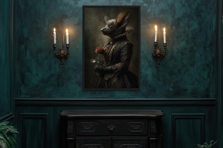 Gothic Bat Portrait in Victorian Dress Canvas Wall Art