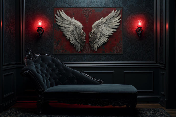 Gothic Dark Wine Red Grey Baroque Angel Wings Canvas Wall Art