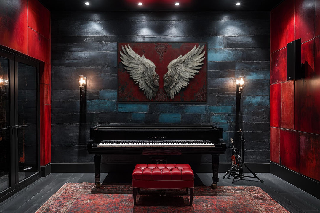 Gothic Dark Wine Red Grey Baroque Angel Wings Canvas Wall Art