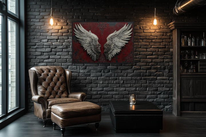 Gothic Dark Wine Red Grey Baroque Angel Wings Canvas Wall Art